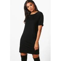 Turn Back Sleeve TShirt Dress - black