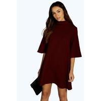 Turn Back Collar Shift Dress - berry