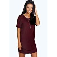 Turn Back Sleeve TShirt Dress - berry