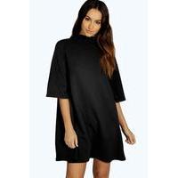 turn back collar shift dress black