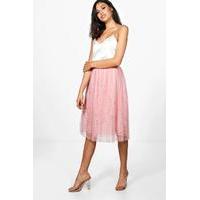 Tulle Overlay Lace Full Midi Skirt - rose