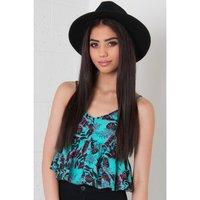 Turquoise Floral Print Peplum Cami