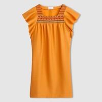 Tunic Dress with Square Embroidered Neckline