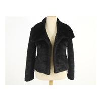 TU Size Small Glamourous Black Faux Fur Cropped Jacket with Wide Shawl Collar