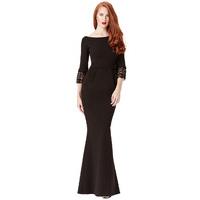 Tulip Maxi Dress with Lace Sleeves - Black