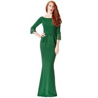 Tulip Maxi Dress with Lace Sleeves - Emerald