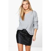 Turn Up Cuff Textured Jumper - silver