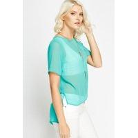 Turquoise Sheer Dip Hem Top