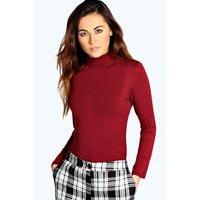 Turtle Neck Long Sleeve Top - berry