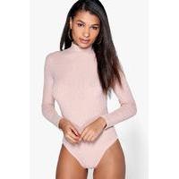 Turtle Neck Long Sleeve Rib Knit Bodysuit - blush