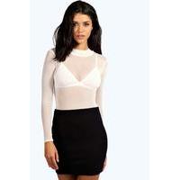 Turtle Neck All Over Mesh Body - cream