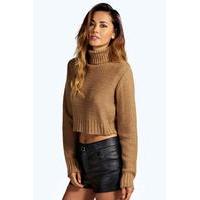 Turtle Neck Crop Jumper - camel