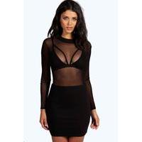 Turtle Neck All Over Mesh Body - black