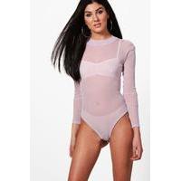 Turtle Neck All Over Mesh Body - lilac