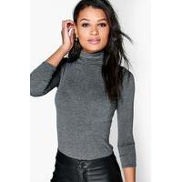 Turtle Neck Long Sleeve Top - charcoal