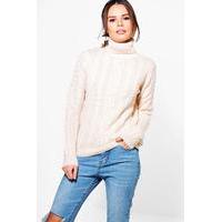 Turtle Neck Cable Jumper - pink