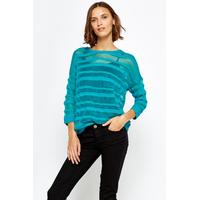 Turquoise Fin Knit Stripe Top