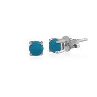 Turquoise Round Stud Earrings In 9ct White Gold 3.5mm Claw Set