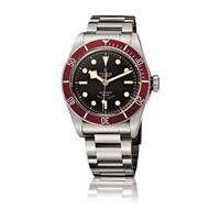 tudor heritage black bay automatic red bezel stainless steel watch