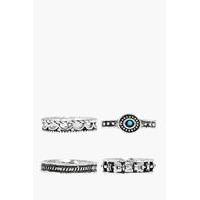 Turquoise Stone Detail Ring 5 Pack - silver