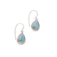 Turquoise Earrings Marquise Shape Wave Wood Effect Silver