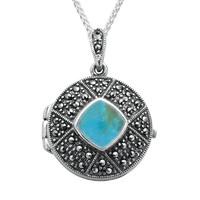 Turquoise Silver And Marcasite Cushion Patterned Locket