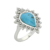 Turquoise Ring Pear Bead Edge Silver