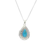 Turquoise Locket Pear Shaped Patterned Locket Silver