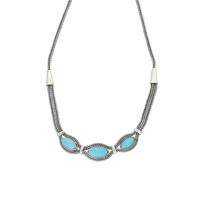 Turquoise Necklace 3 Stone Marquise Foxtail Silver