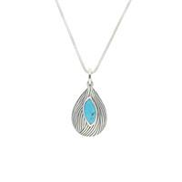 Turquoise Necklace Marquise Shape Wave Wood Effect Silver