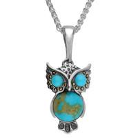 Turquoise Necklace Owl 3 Stone Silver