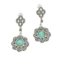 Turquoise Earrings Overlap Ribbon Drop Marcasite Silver