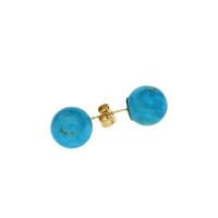 Turquoise Earrings Studs 10mm Balls 9ct Yellow Gold