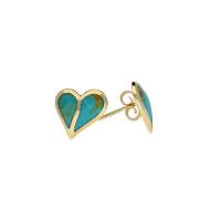 Turquoise Earrings Studs Split Hearts 9ct Yellow Gold