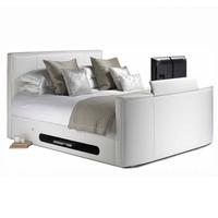 tv beds co new york 4ft 6 double leather tv bed white