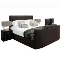 tv beds co new york 4ft 6 double leather tv bed black