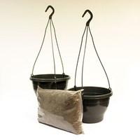 two charcoal hanging baskets and compost kit