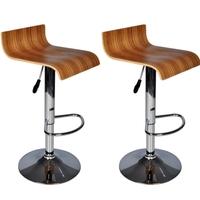 two contemporary wooden bar stools