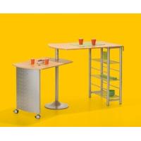 twin set bar pivoting table in beech with storage and castors