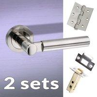 Two Pack Palermo Mediterranean Lever on Rose - Satin Nickel Handle