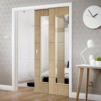 Twin Telescopic Pocket Ravenna Oak Veneer Door - Clear Glass