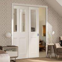 twin telescopic pocket malton shaker door clear glass primed