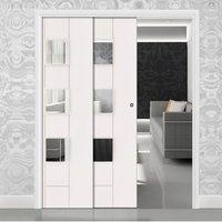 Twin Telescopic Pocket Messina Door - Clear Glass - Primed