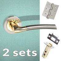 Two Pack Indiana Status Lever on Round Rose - Satin Nickel - Polished Brass Handle