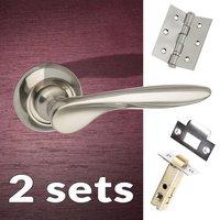 Two Pack Malta Mediterranean Lever on Round C Rose - Satin Nickel Handle