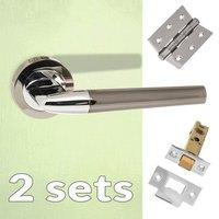 Two Pack Tennessee Status Lever on Round Rose - Black Nickel - Polished Chrome Handle