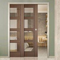 Twin Telescopic Pocket Vancouver Chocolate Grey 4L Doors - Clear Glass - Prefinished