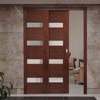 twin telescopic pocket monaco walnut veneer doors linea frosted glass  ...