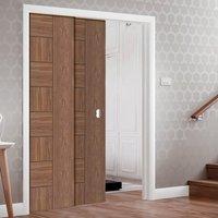 twin telescopic pocket messina walnut veneer door prefinished