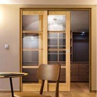 twin telescopic pocket oslo 4l oak veneer doors clear flat glass prefi ...